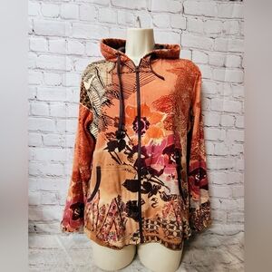 Parsley & Sage Sequined Art to Wear Floral Full Zip Hooded Jacket M